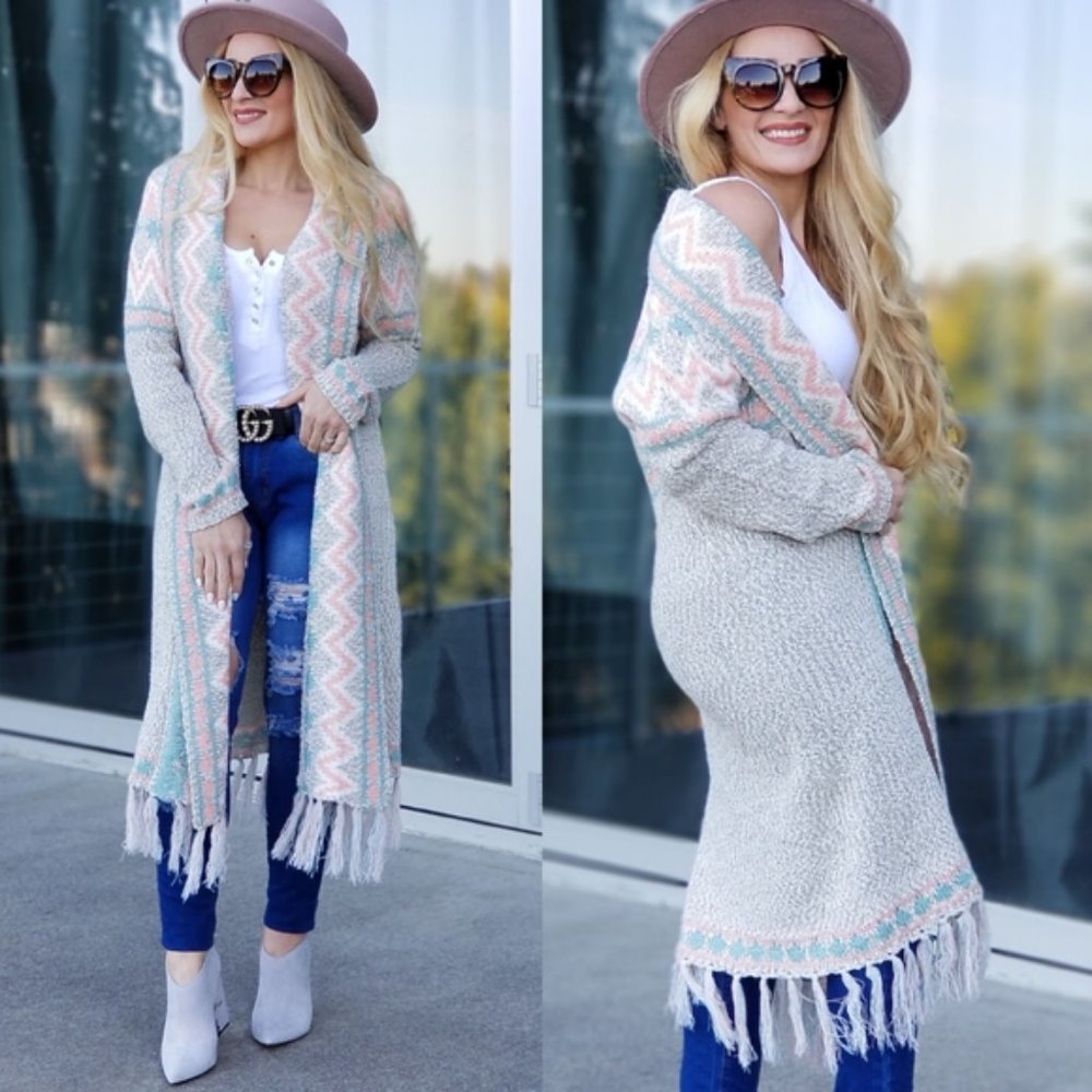 BOHO CHIC AZTEC Open front Cardigan- Multi Colored - Picture 3 of 4